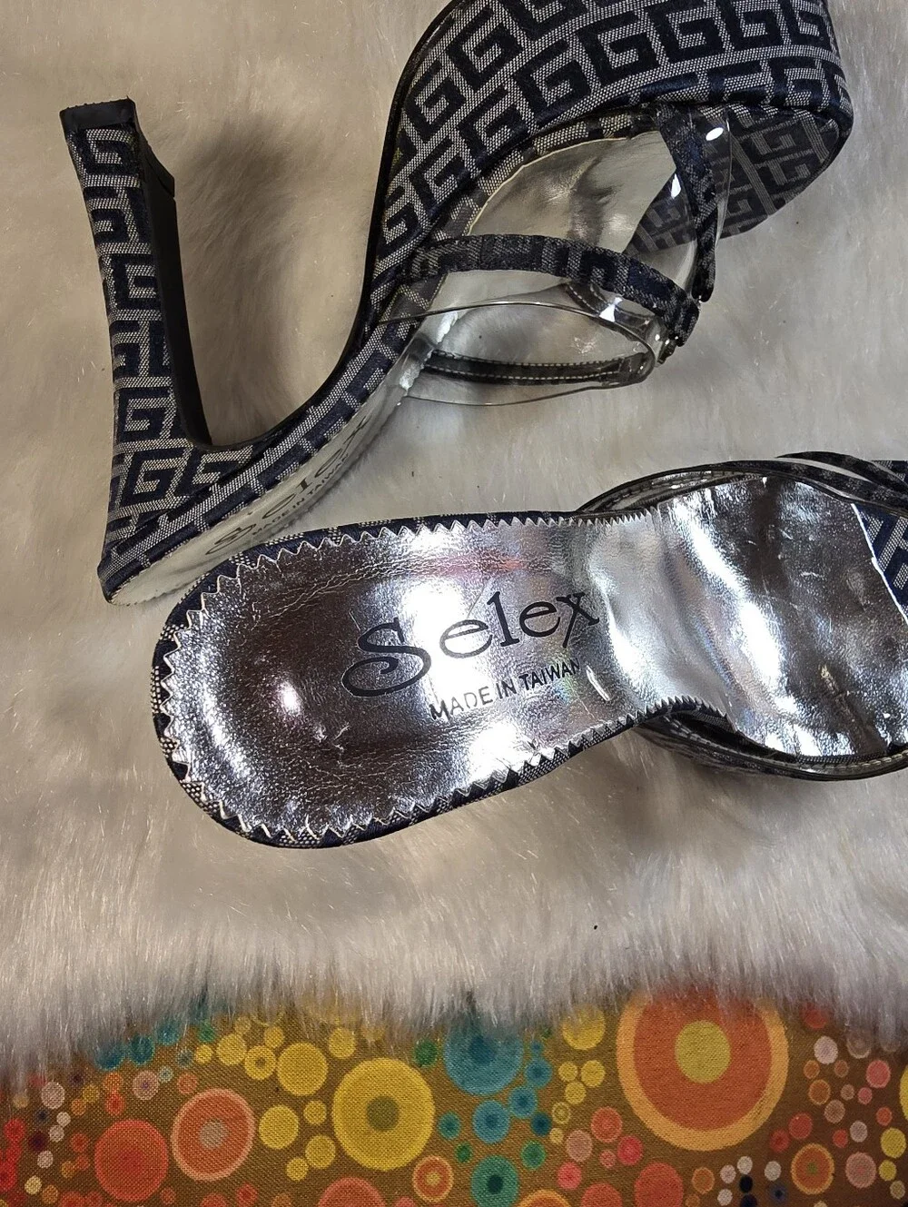 Selex Womens Navy & Siver Platform Mule Slide Sandals